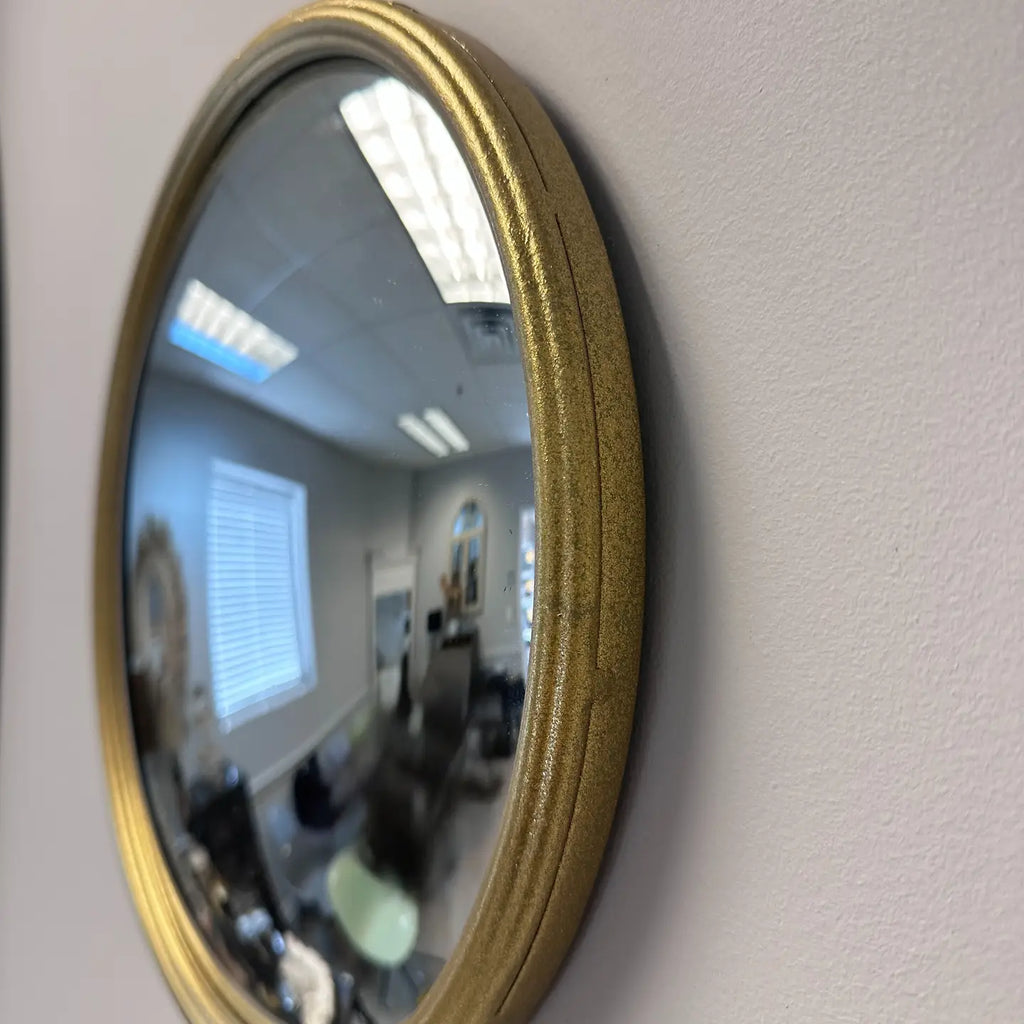 Round Convex Mirror - Gold-Finish Metal Frame