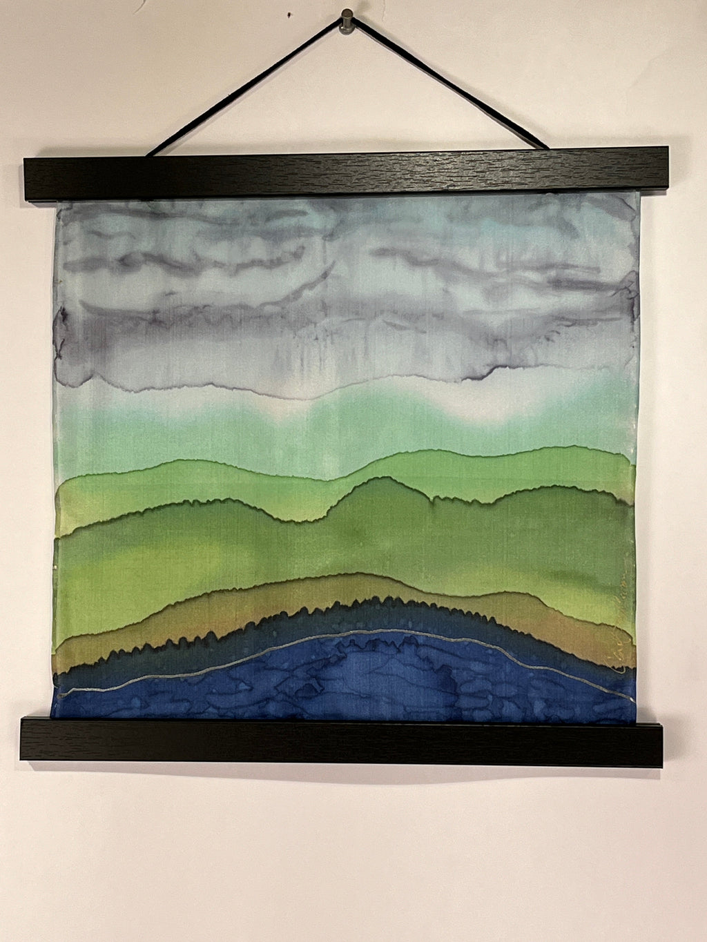 “Mountainscape Mini" - Hand‑Painted Silk Wall Hanging