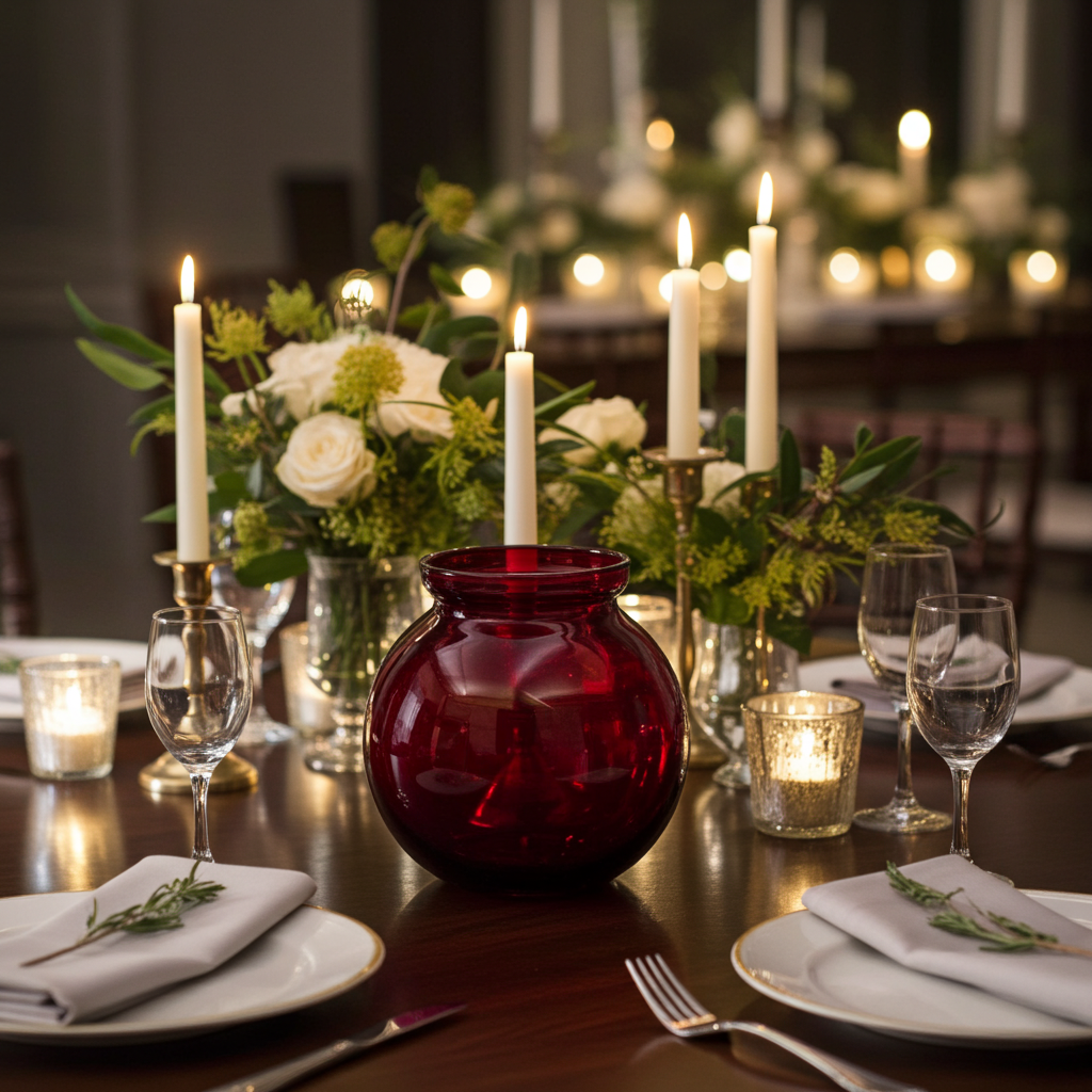 Anchor Hocking Royal Ruby Ivy Ball Vase