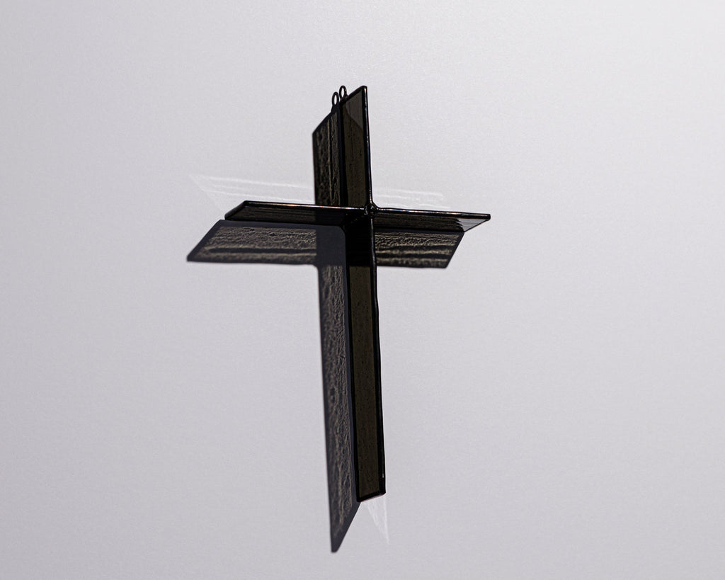 Greyhouse Glass Cross - Ink Black Stained Glass Suncatcher
