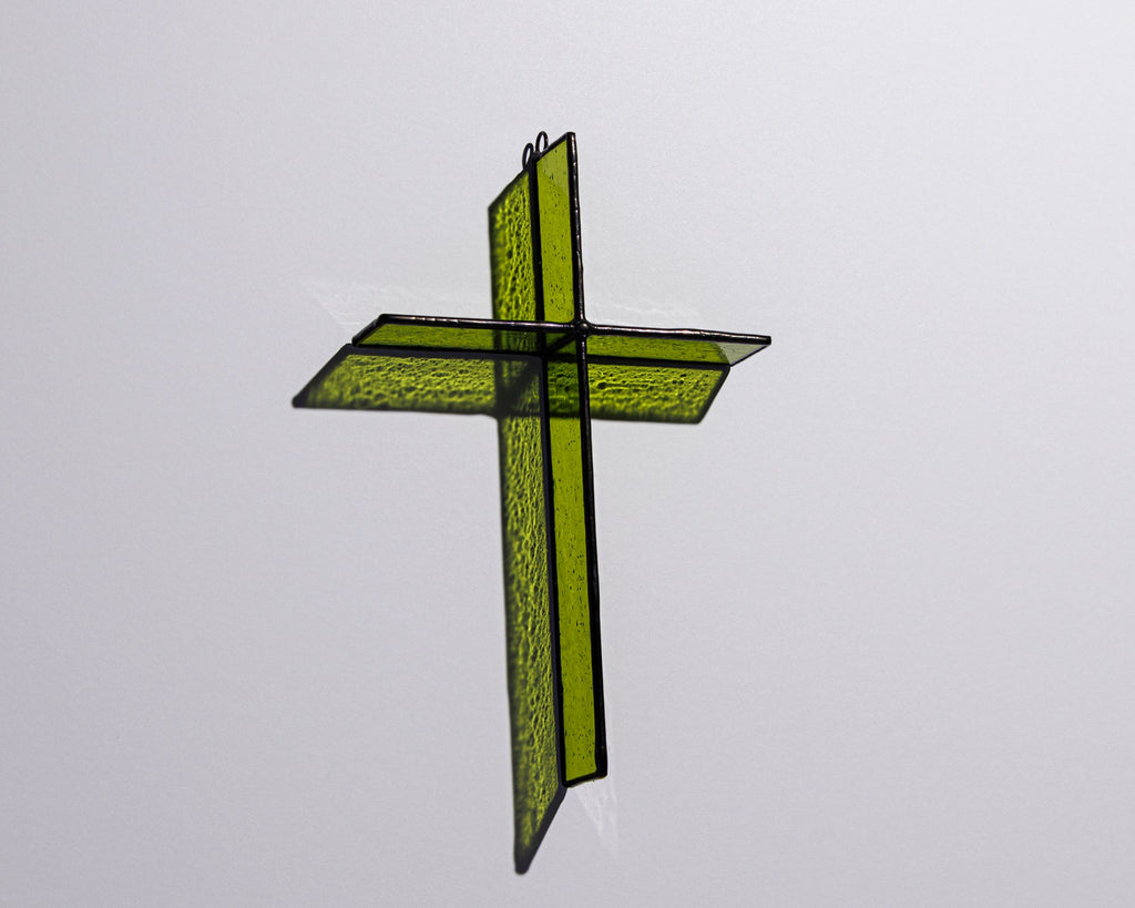 Greyhouse Glass Bottle Green Cross Suncatcher - Handcrafted