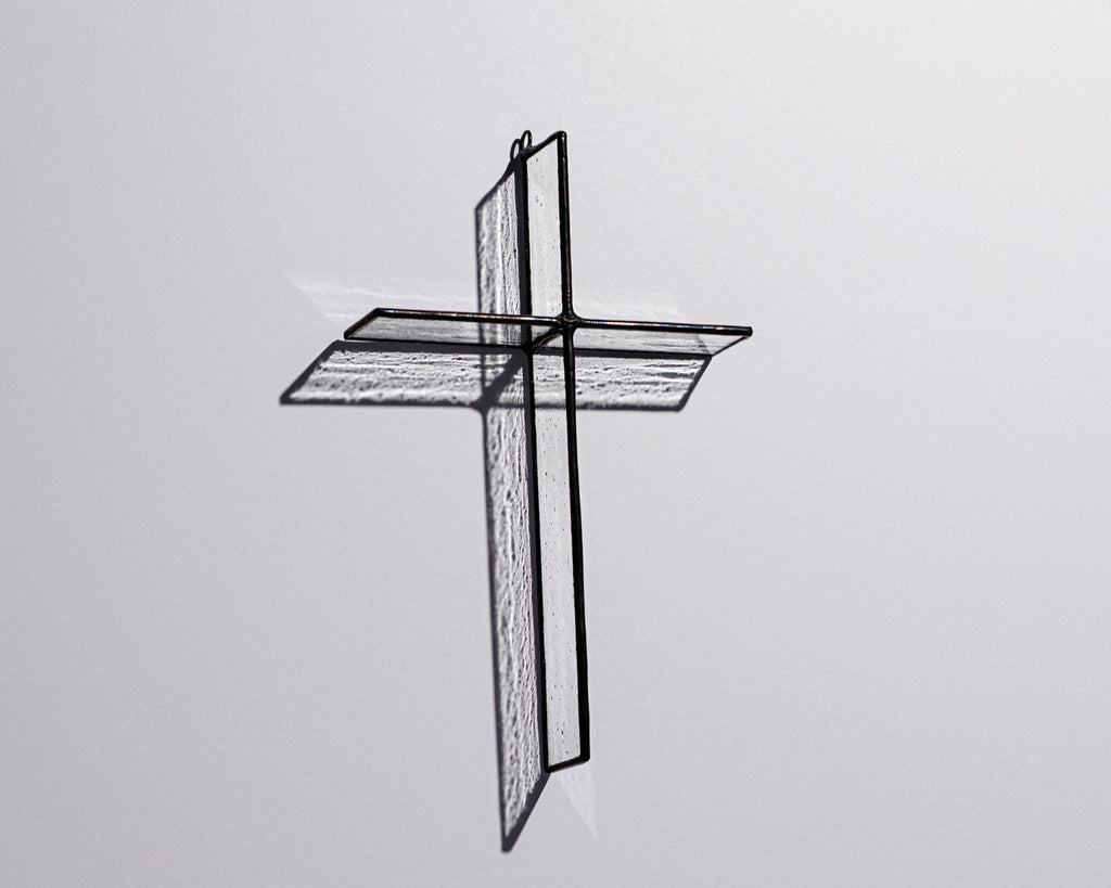 Greyhouse Glass Cross Suncatcher - Antique Clear Stained Glass