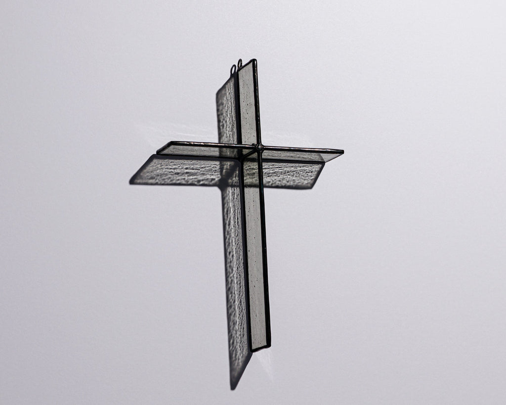 Greyhouse Glass Cloud Grey Cross Suncatcher - Polished Black Patina