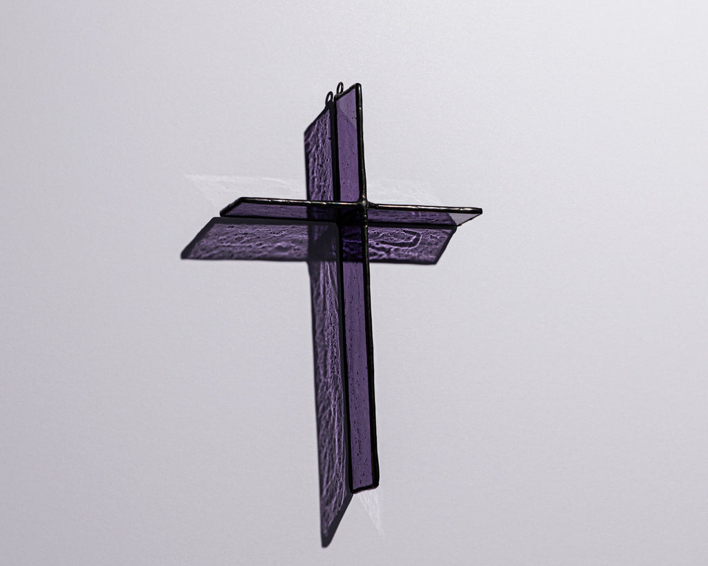 Evening Plum Cross Suncatcher - Handcrafted Greyhouse Glass