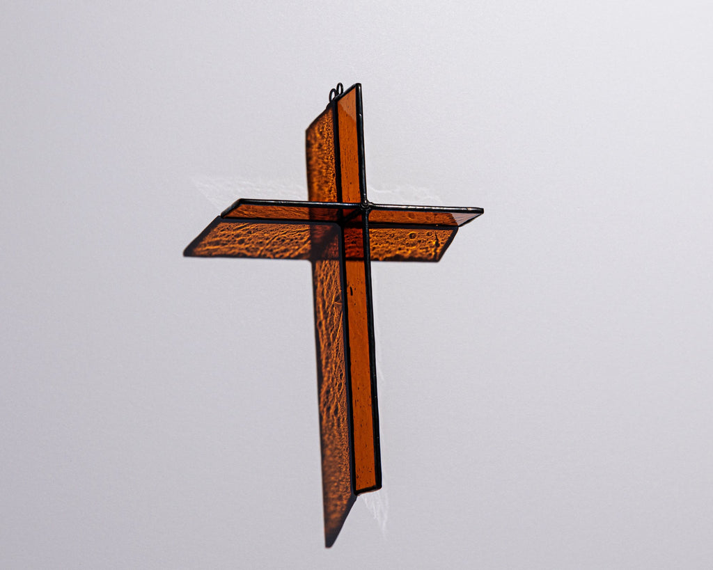 Greyhouse Glass Harvest Orange Cross - Handcrafted
