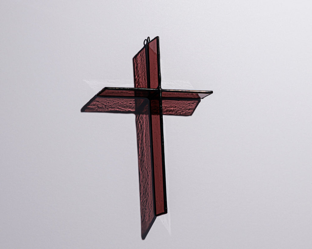 Mulberry Red Suncatcher - Handcrafted Greyhouse Glass Cross