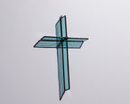 Greyhouse Glass Pale Aqua Cross Suncatcher - Handcrafted Stained Glass