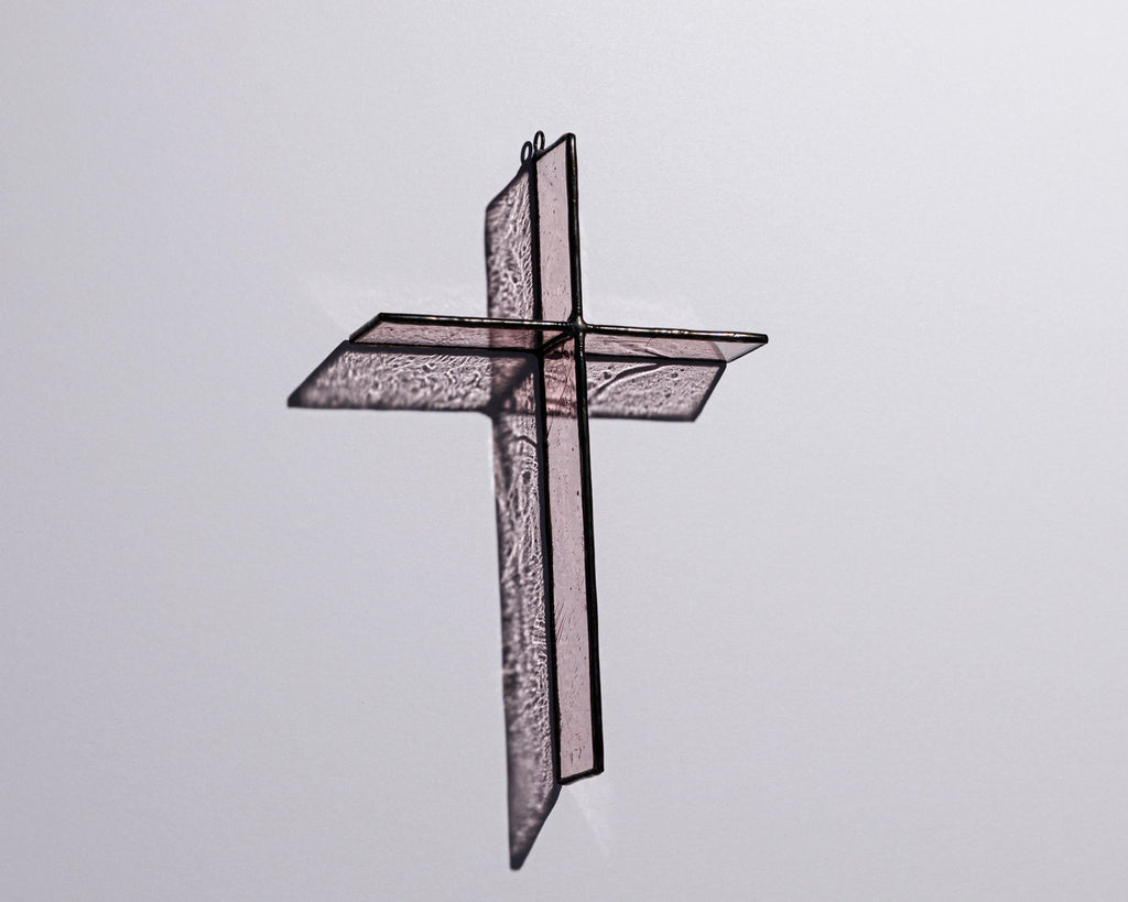 Greyhouse Glass Rose Mist Cross Suncatcher - Handcrafted