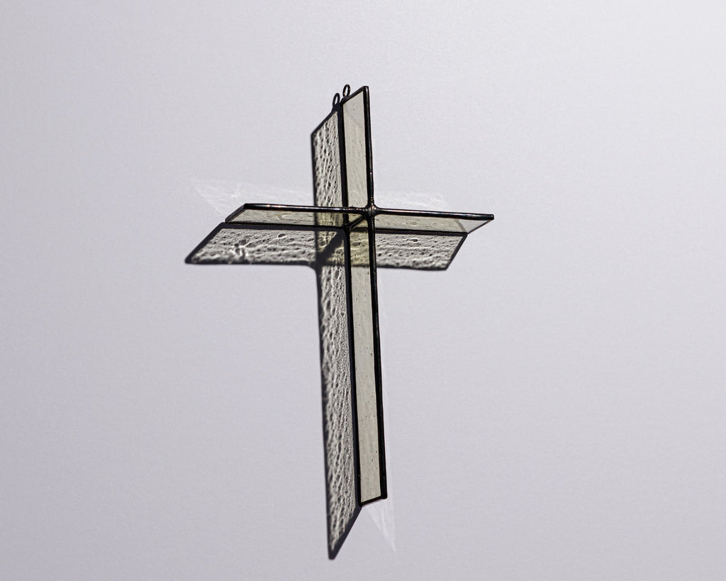 Wheat Mist Cross Suncatcher - Handcrafted Stained Glass