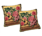 DaDa Bedding 2-teiliges Kissenbezug-Set „Parade Fruit & Roses Garden Tapestry“ mit Füllung – 45 x 45 cm