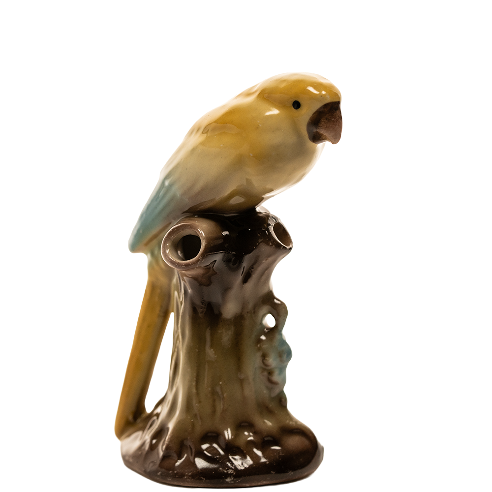 Ceramic Czech Parrot Figurine Bud Vase – Yellow Perched Accent