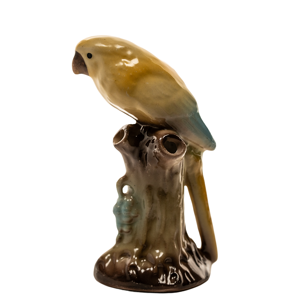 Ceramic Czech Parrot Figurine Bud Vase – Yellow Perched Accent
