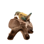 Czechoslovakian Ceramic Bird-on-Log Spill Vase – Hand-Painted Accent