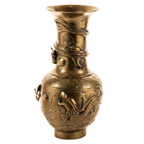 Chinese Brass Dragon Vase – High‑Relief Early 20th‑Century Accent