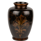 Black Ceramic Vase with Multicolor Glossy Leaf Pattern