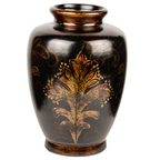 Black Ceramic Vase with Multicolor Glossy Leaf Pattern