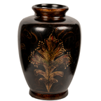 Black Ceramic Vase with Multicolor Glossy Leaf Pattern