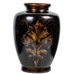 Black Ceramic Vase with Multicolor Glossy Leaf Pattern