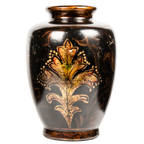 Black Ceramic Vase with Multicolor Glossy Leaf Pattern