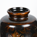 Black Ceramic Vase with Multicolor Glossy Leaf Pattern
