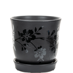 New England Pottery Black Clay Planter – Matte Floral Rose Pot