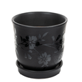 New England Pottery Black Clay Planter – Matte Floral Rose Pot