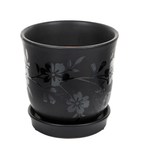 New England Pottery Black Clay Planter – Matte Floral Rose Pot