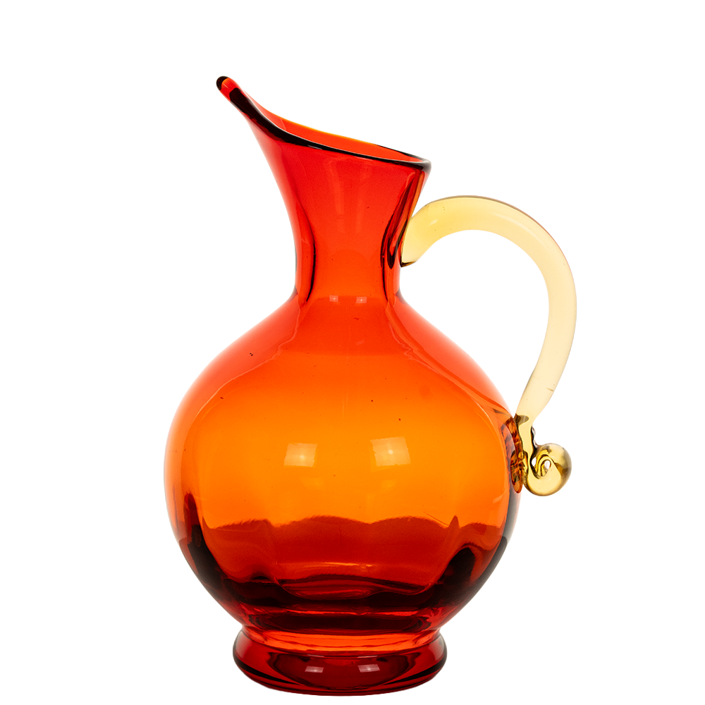 Rainbow Glass Amberina Pitcher – Red‑to‑Orange Hand‑Blown Art Glass