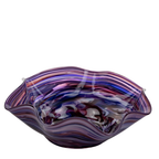 Hand-Blown Swirled Art Glass Centerpiece Bowl – Purple Blue Marbled Accent