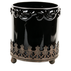Black Glass Accent Bowl on Metal Crown Stand
