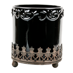Black Glass Accent Bowl on Metal Crown Stand