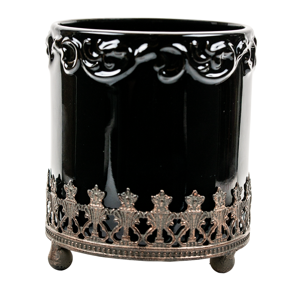 Black Glass Accent Bowl on Metal Crown Stand