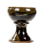 Stoneware Pedestal Bowl - Brown Drip Glaze