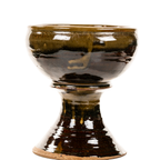 Stoneware Pedestal Bowl - Brown Drip Glaze