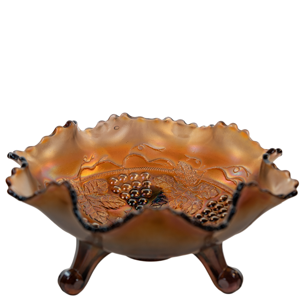 Fenton Amethyst Grape and Cable Ruffled Footed Bowl – Carnival Glass