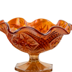 Imperial Marigold Open Rose Ruffled Bowl – Carnival Glass Pedestal