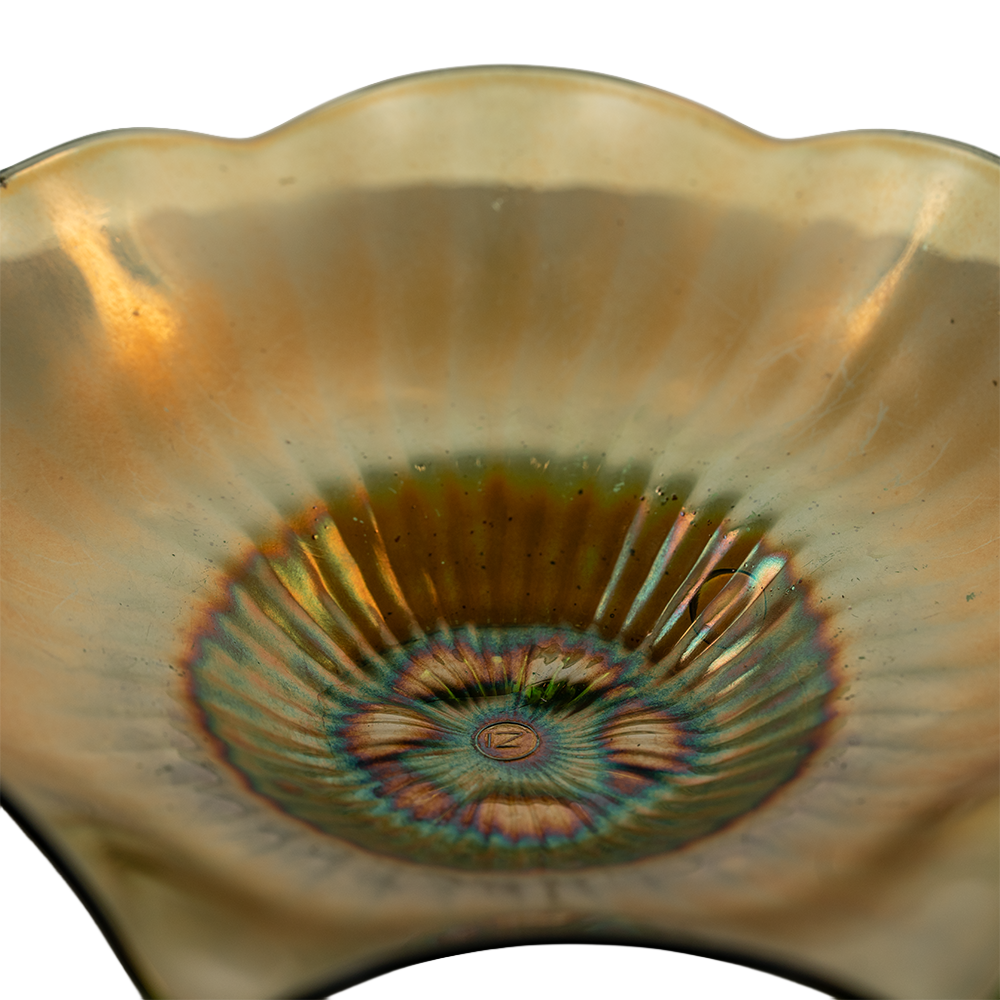 Northwood Green Opalescent Stippled Rays Ruffled Bowl – Carnival Glass