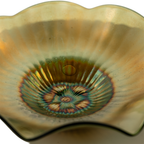 Northwood Green Opalescent Stippled Rays Ruffled Bowl – Carnival Glass
