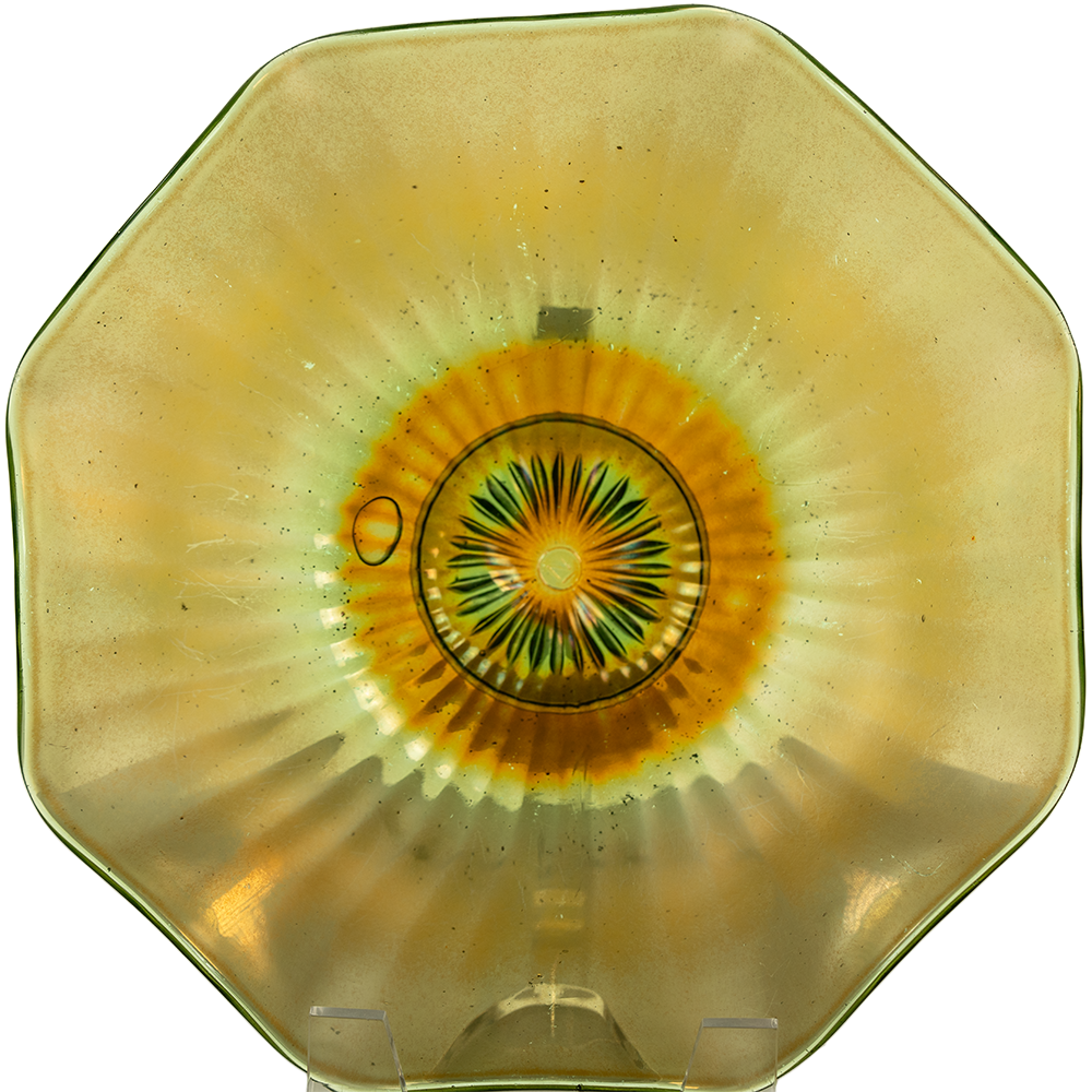 Northwood Green Opalescent Stippled Rays Ruffled Bowl – Carnival Glass