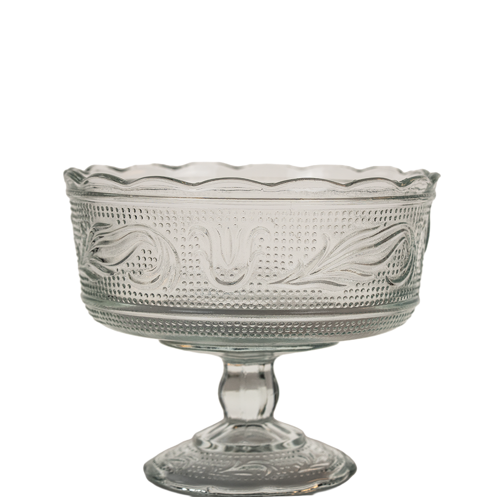 E.O. Brody Pressed Glass Compote - Tulip & Scroll Pedestal Bowl