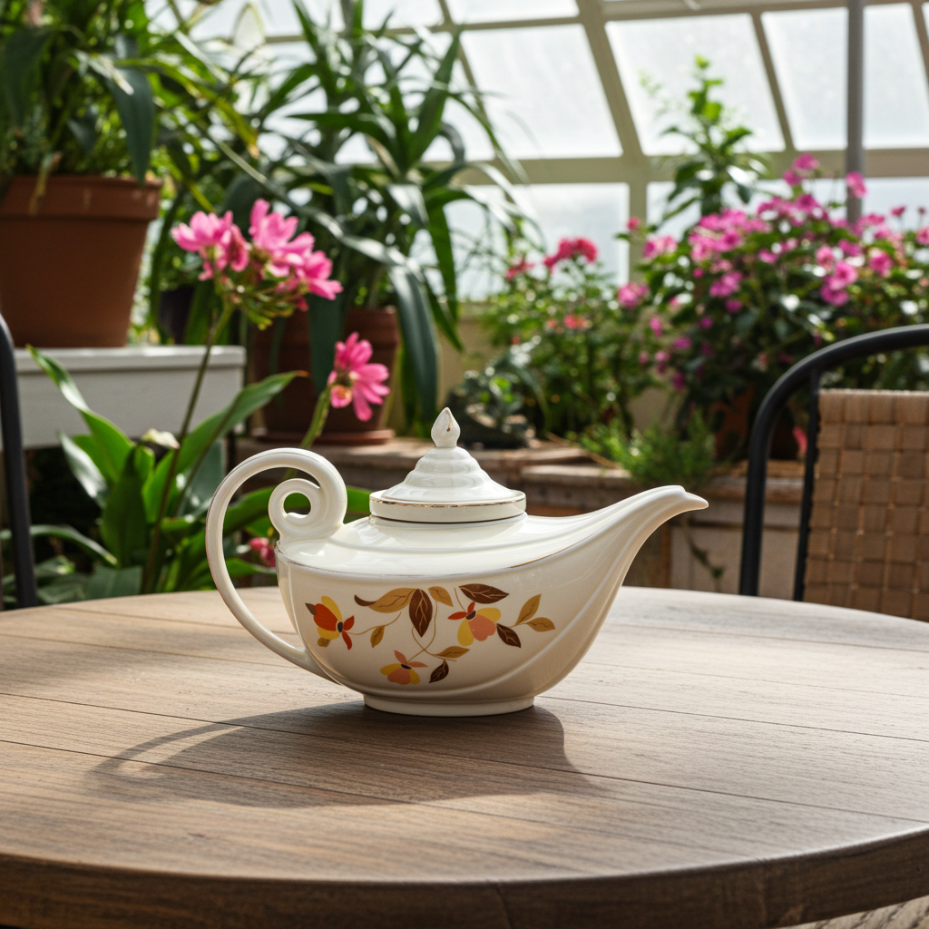Hall Autumn Leaf Aladdin Teapot - Cream Ceramic with Infuser
