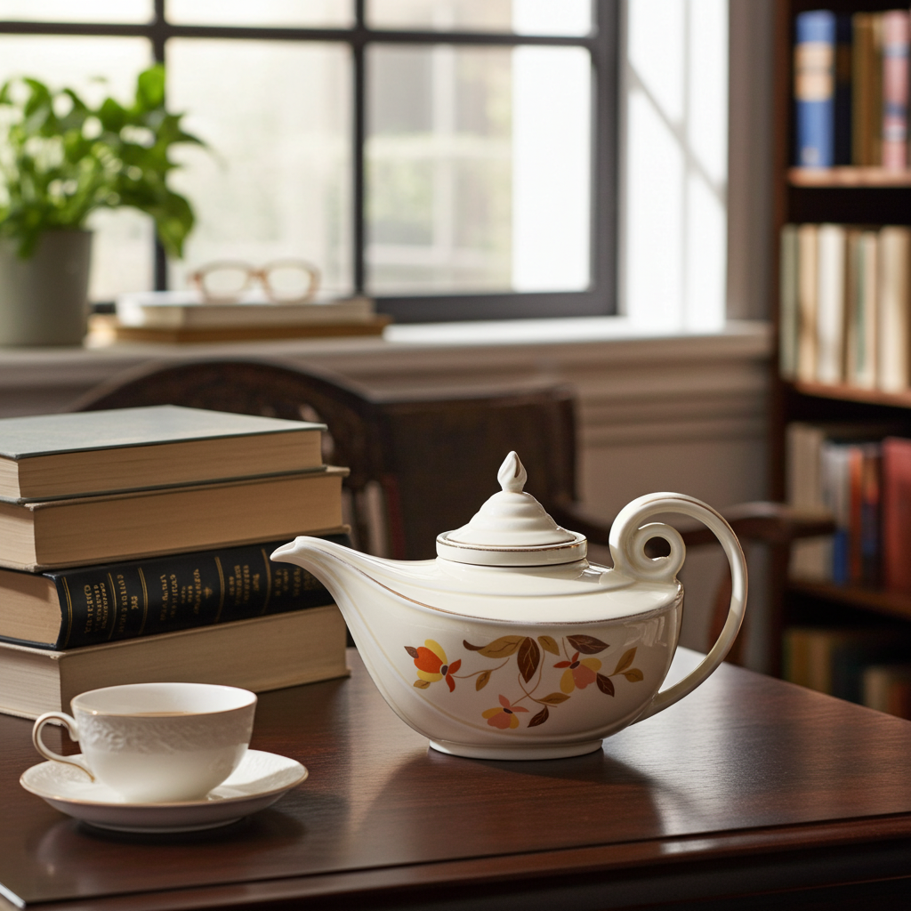 Hall Autumn Leaf Aladdin Teapot - Cream Ceramic with Infuser
