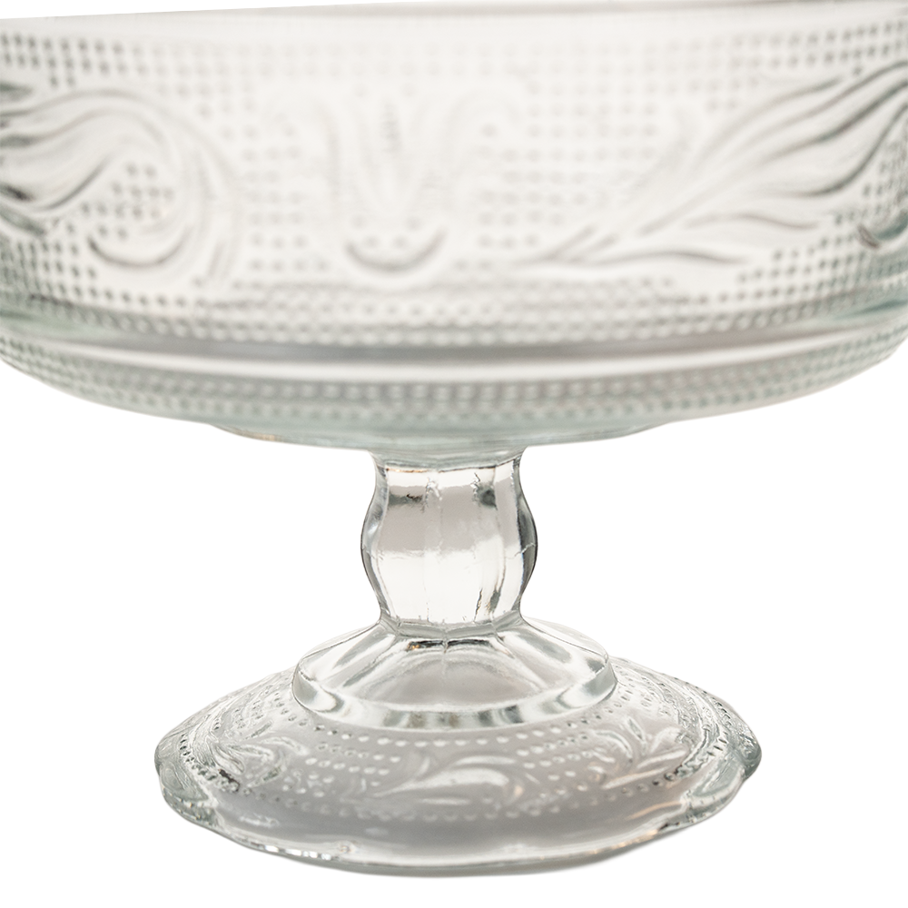 E.O. Brody Pressed Glass Compote - Tulip & Scroll Pedestal Bowl