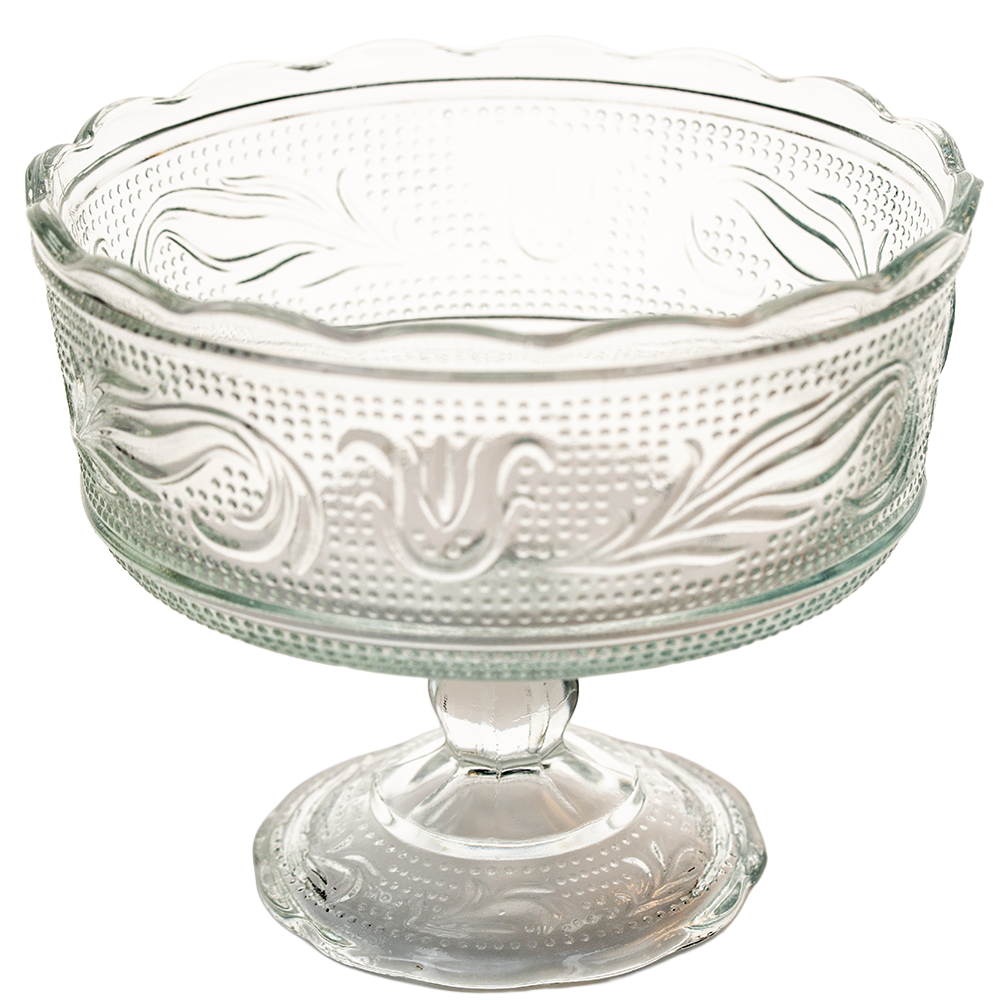 E.O. Brody Pressed Glass Compote - Tulip & Scroll Pedestal Bowl