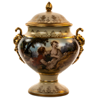 Lenwile Ardalt Porcelain Lidded Urn - Rococo Pastoral & Gilt Handles