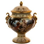 Lenwile Ardalt Porcelain Lidded Urn - Rococo Pastoral & Gilt Handles