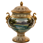 Lenwile Ardalt Porcelain Lidded Urn - Rococo Pastoral & Gilt Handles