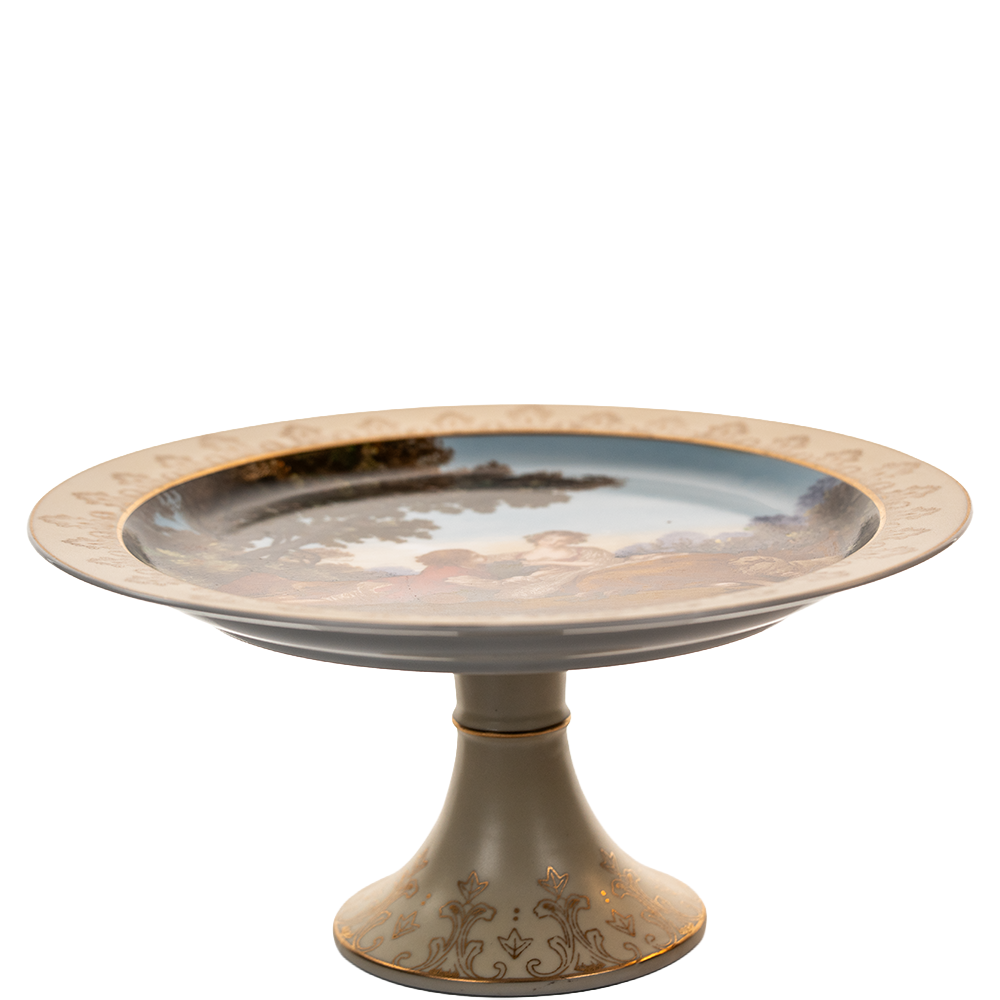 Lenwile Ardalt Porcelain Cake Stand – Rococo Courting Scene & Gilt Filigree