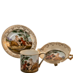 Lenwile Ardalt Porcelain Tea Cup, Saucer & Trinket Bowl – Rococo Courting Scenes