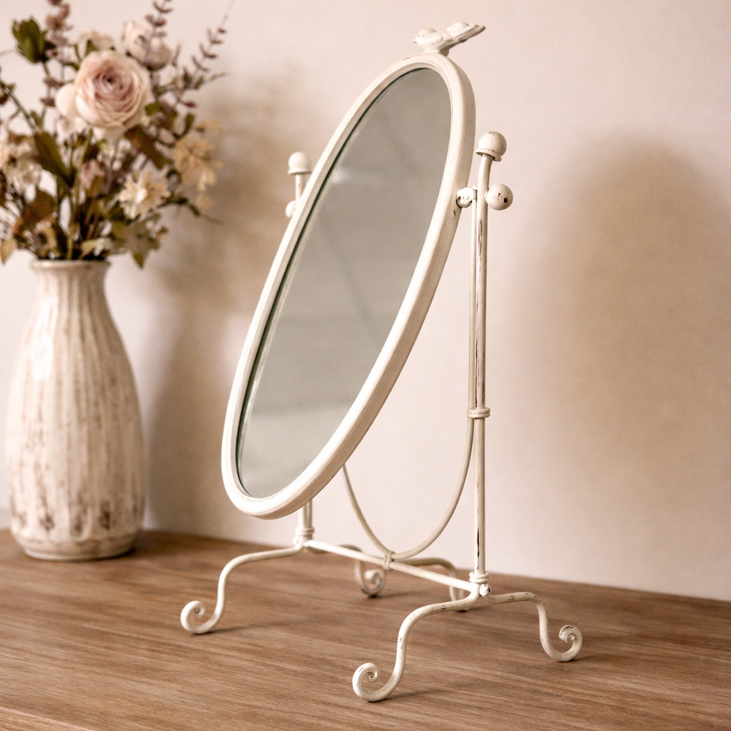 Tabletop Swing Mirror - Distressed White Finish